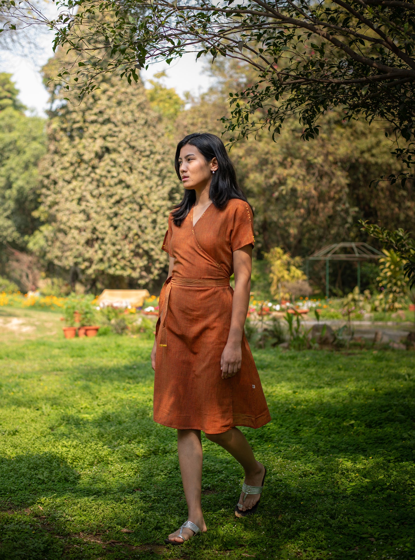 Wrap Around Dress : Checks Yellow Handloom