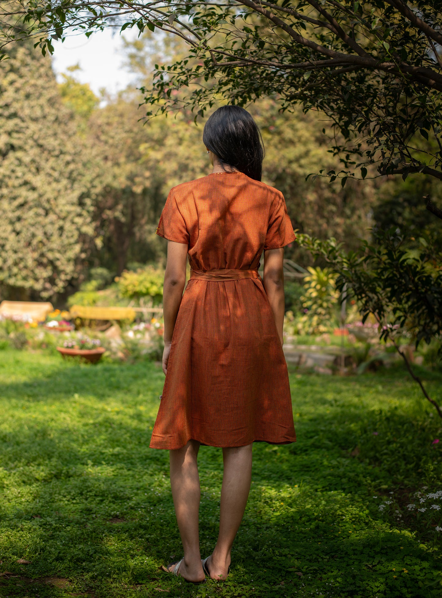 Wrap Around Dress : Checks Yellow Handloom