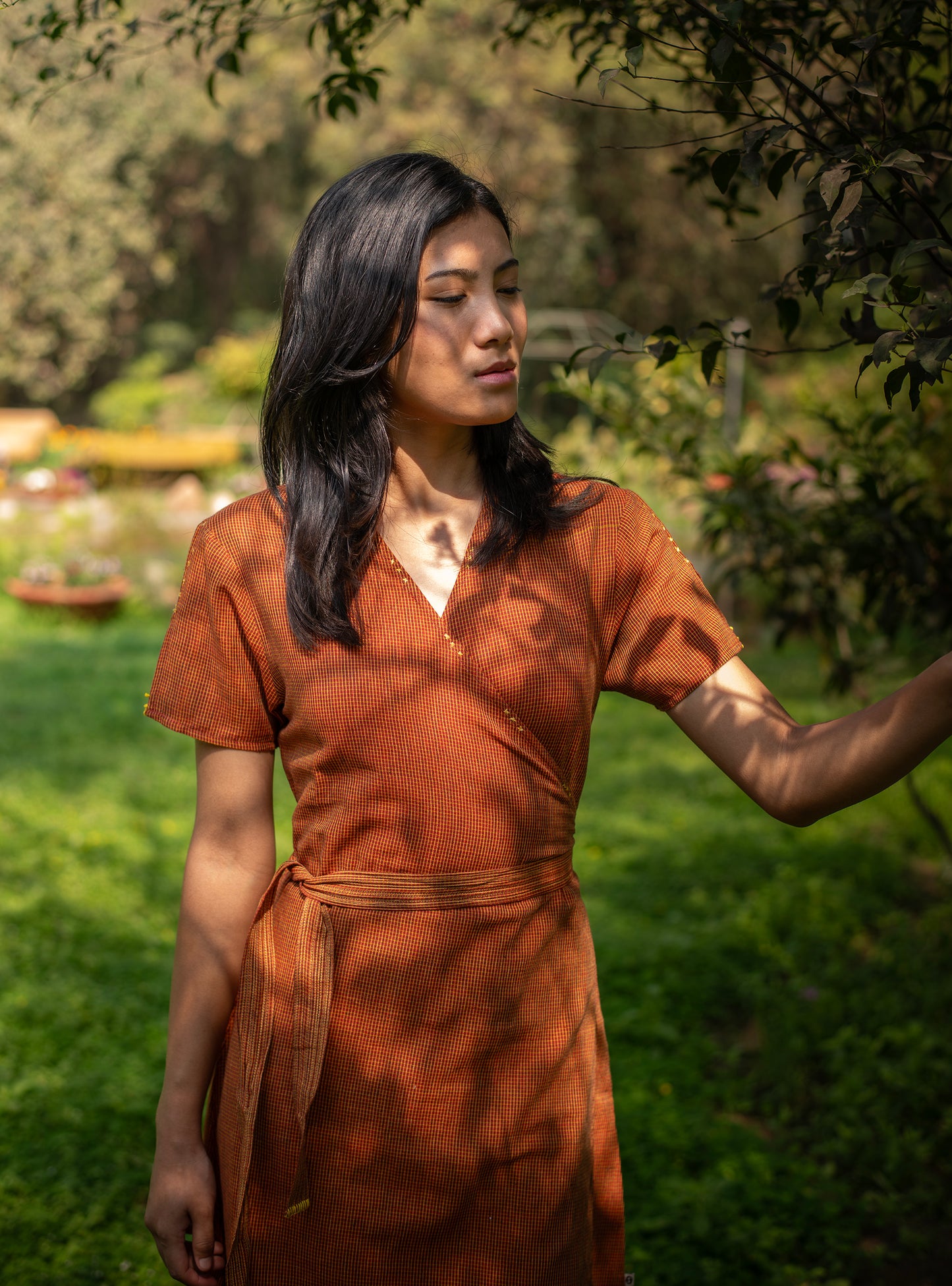 Wrap Around Dress : Checks Yellow Handloom