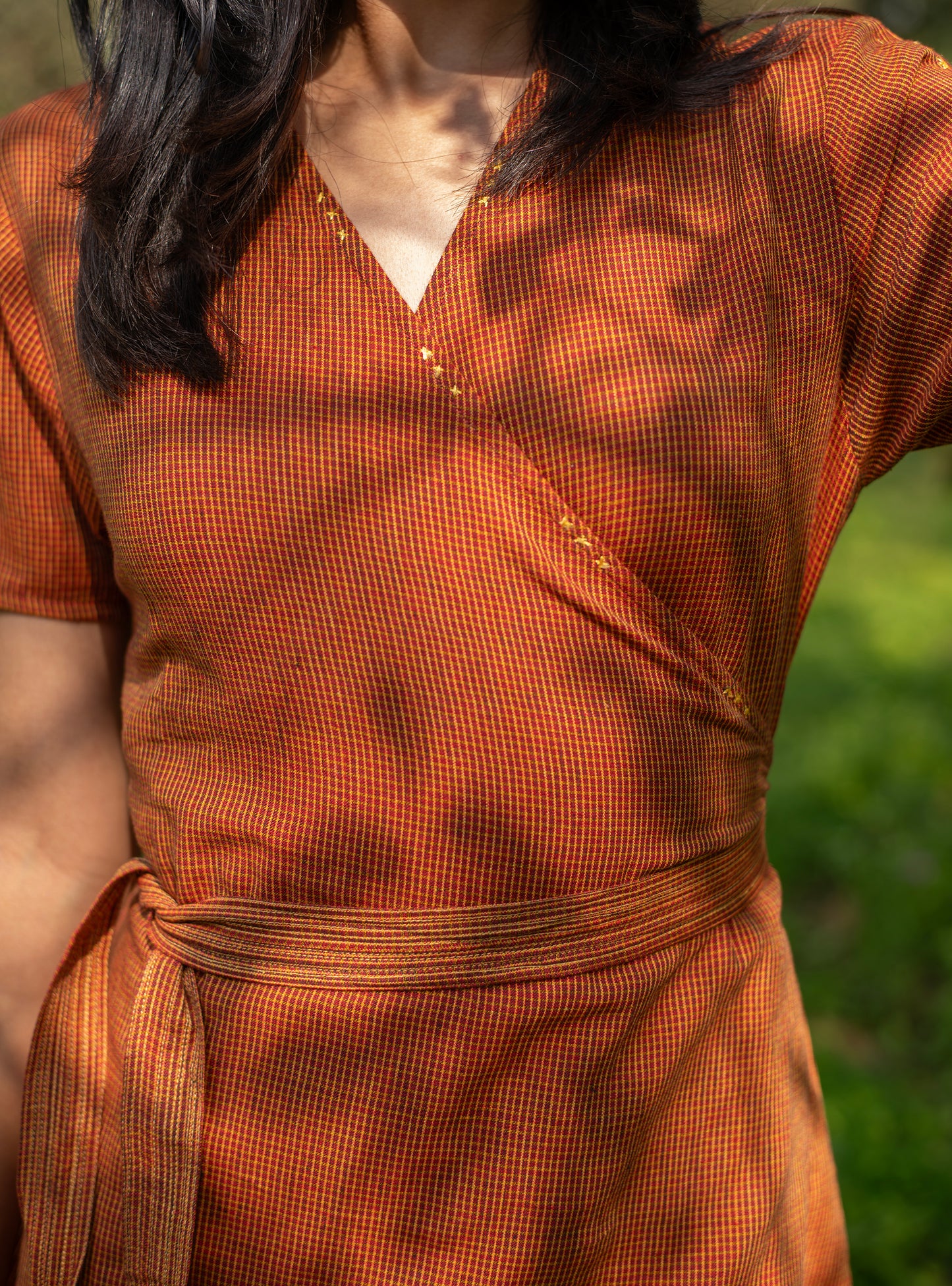 Wrap Around Dress : Checks Yellow Handloom