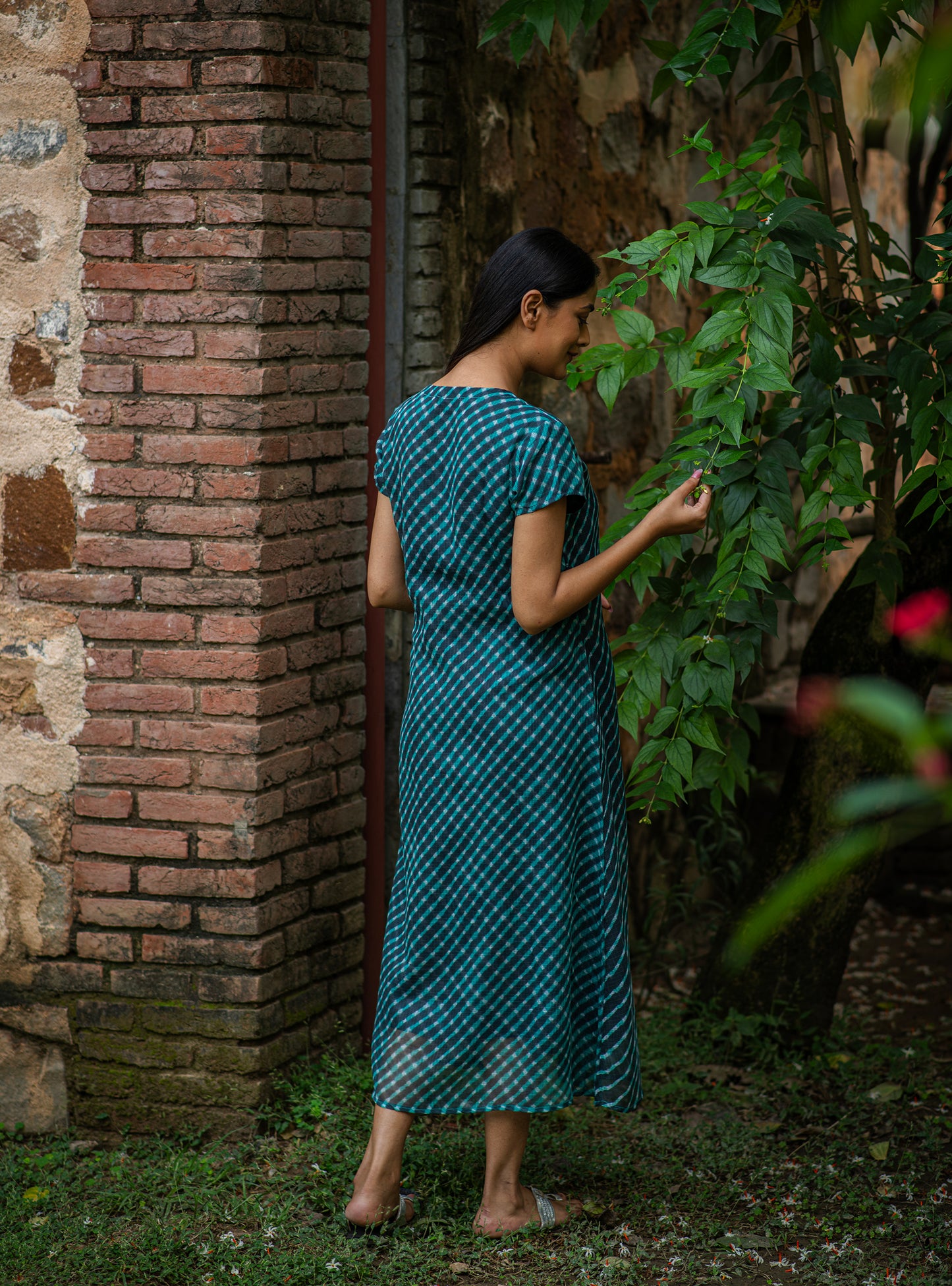 Wrap Dress : Leheriya Teal Kota Cotton