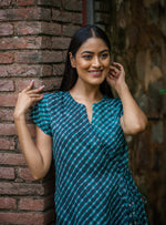 Wrap Dress : Leheriya Teal Kota Cotton
