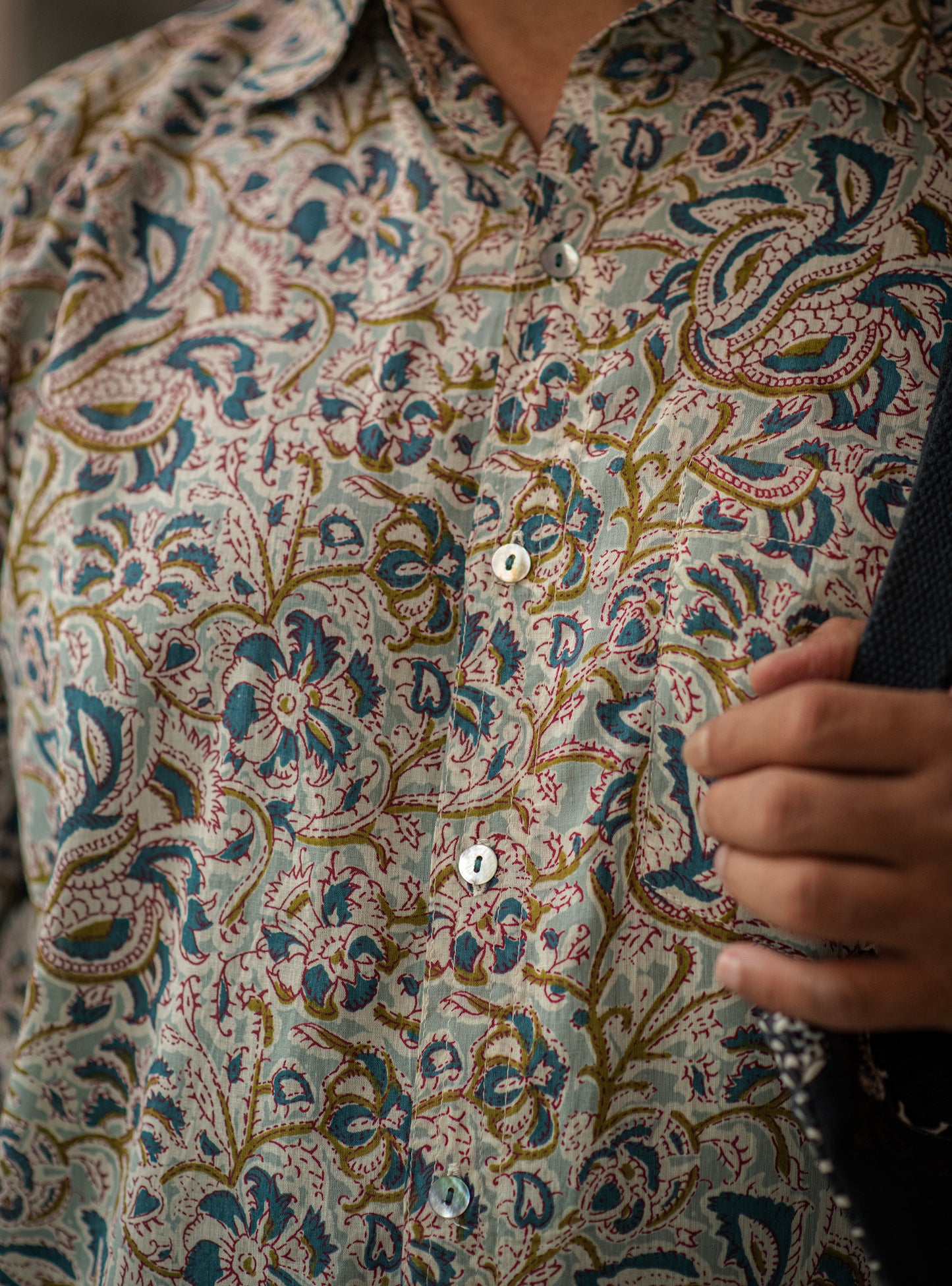 Xavier Shirt Half Sleeves : Kalamkari Teal Voile