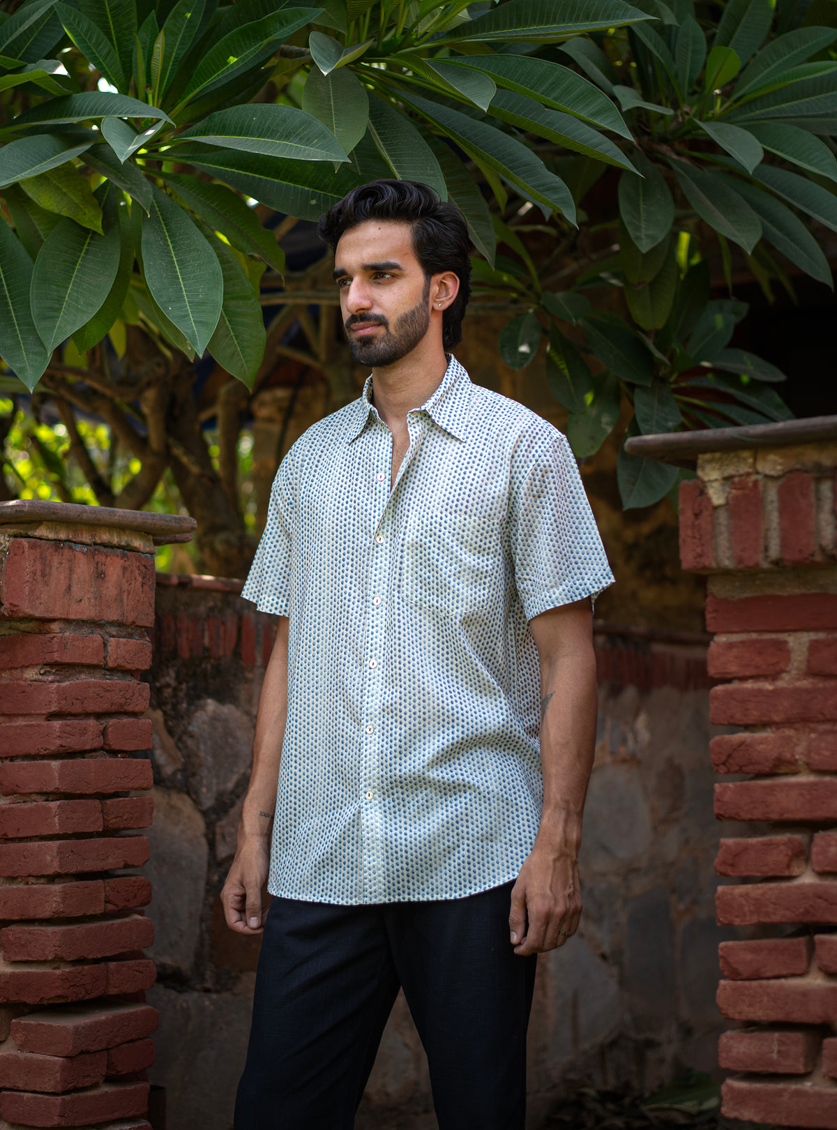 Xavier Shirt HS : Laurel Dotty Blue Voile