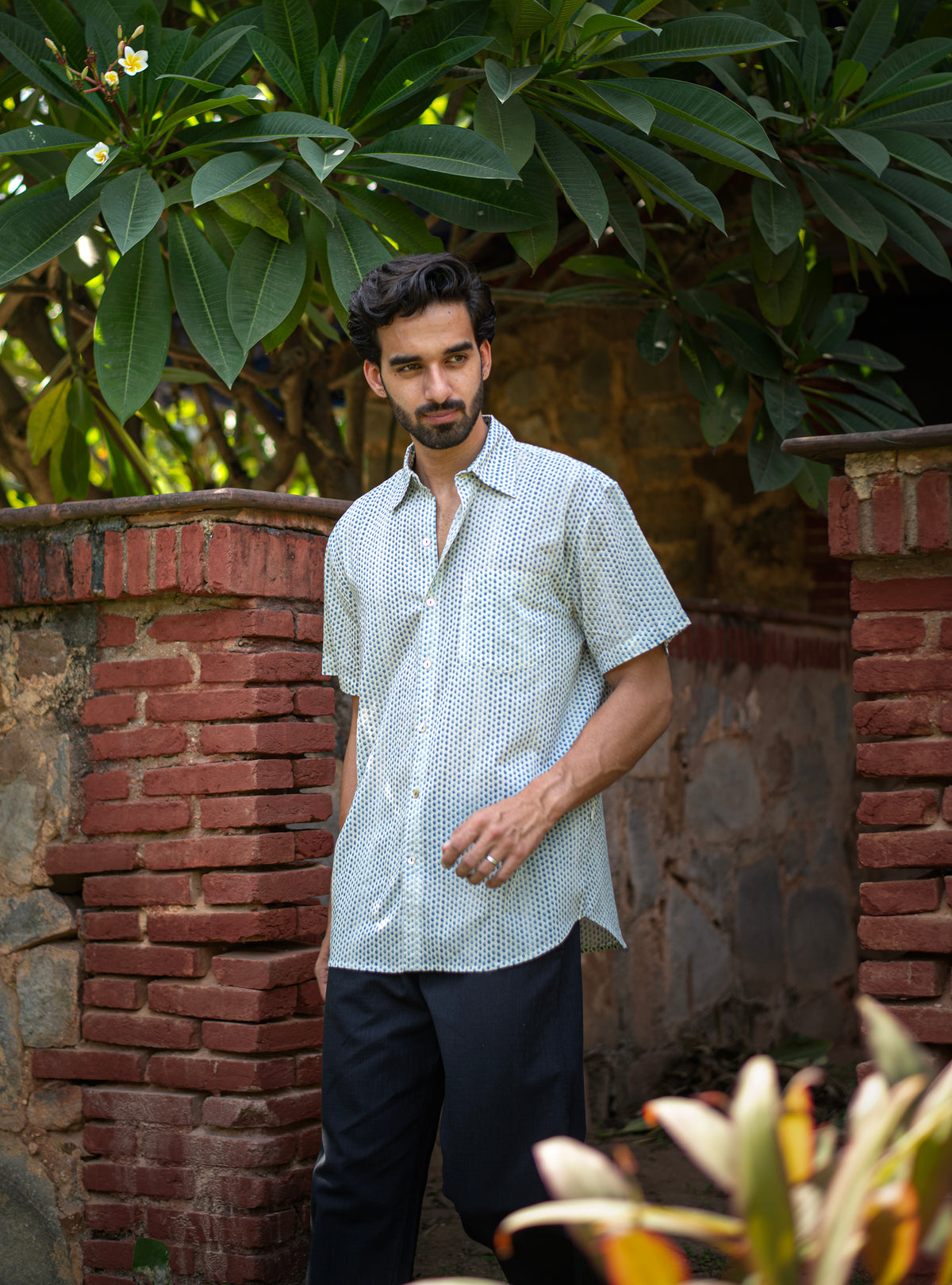 Xavier Shirt HS : Laurel Dotty Blue Voile