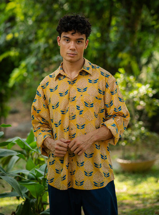 Xavier Men's Shirt Full Sleeves:  Ali Flower Yellow