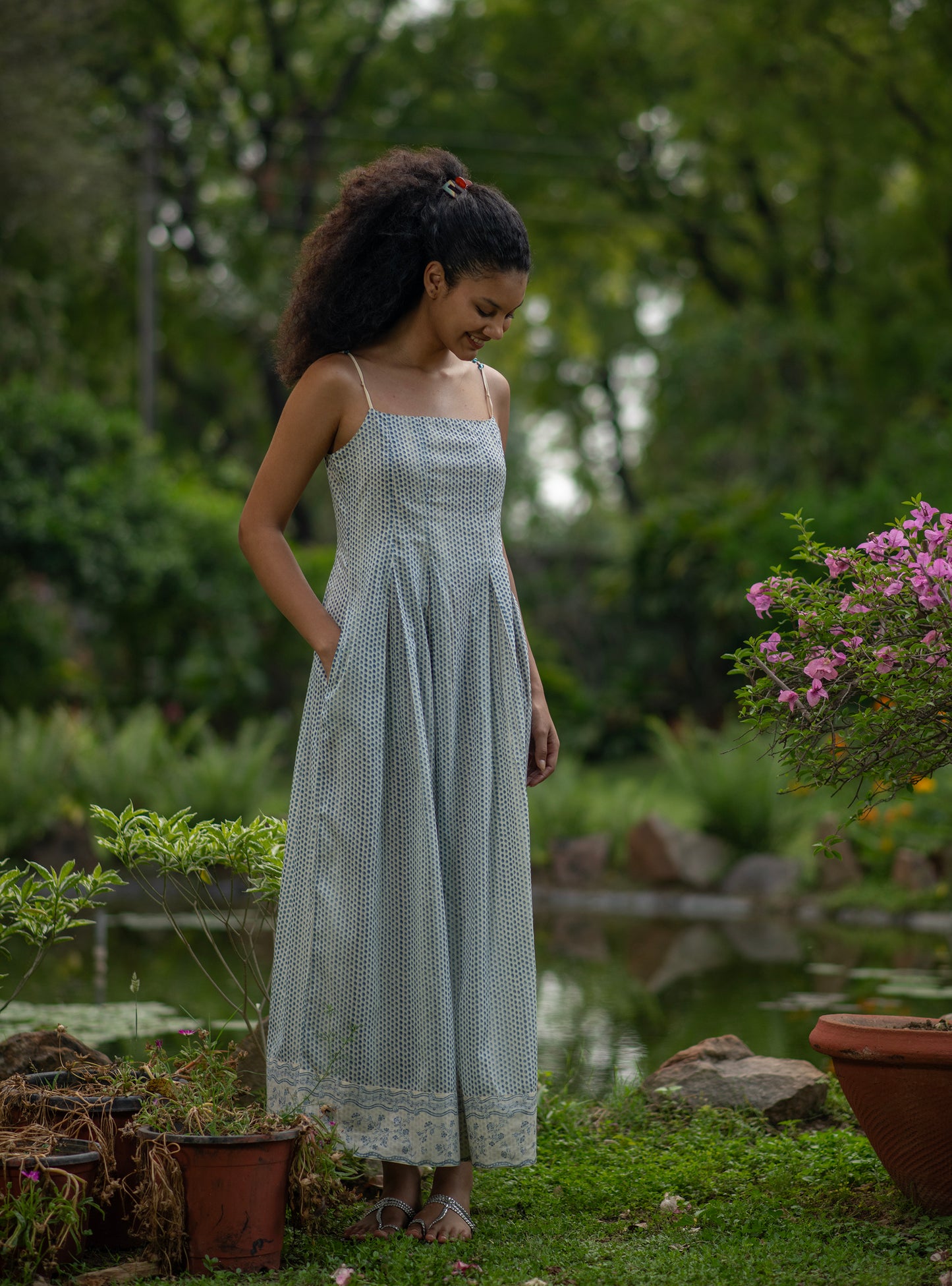 Zulu Dress : Laurel Dotty Blue Voile