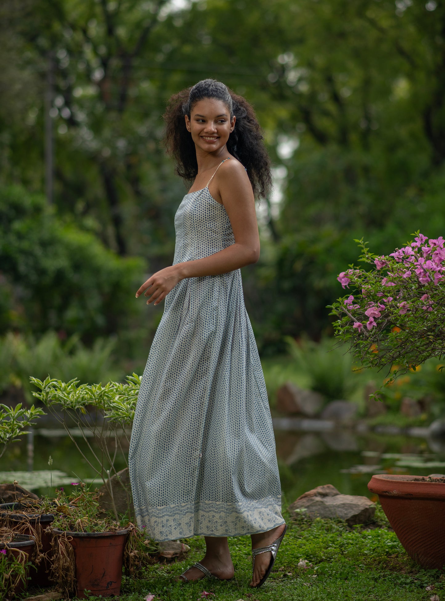 Zulu Dress : Laurel Dotty Blue Voile