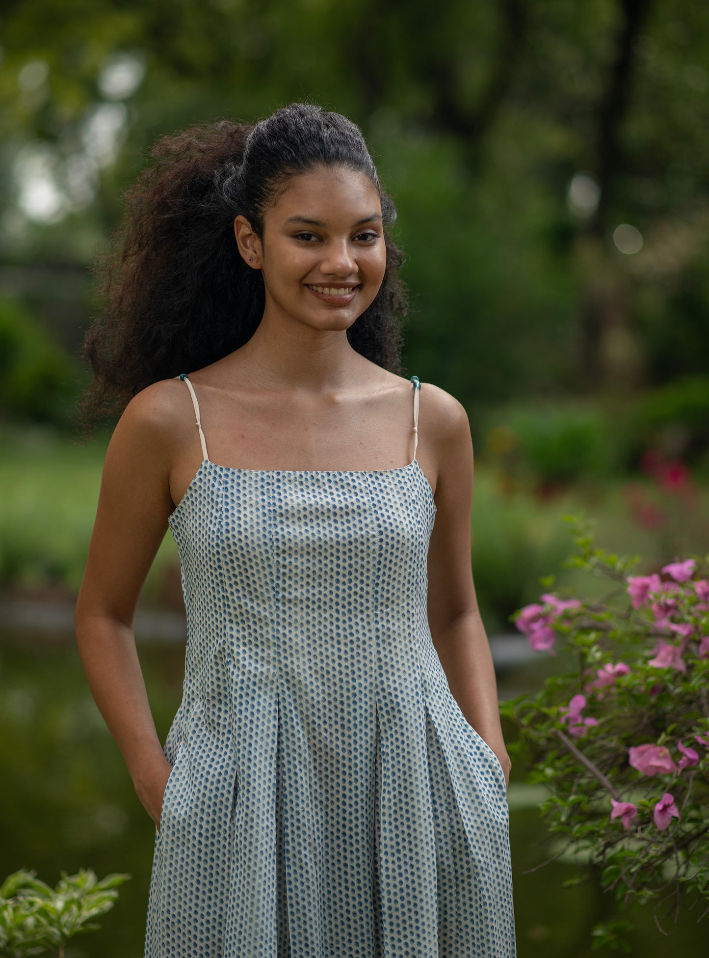 Zulu Dress : Laurel Dotty Blue Voile