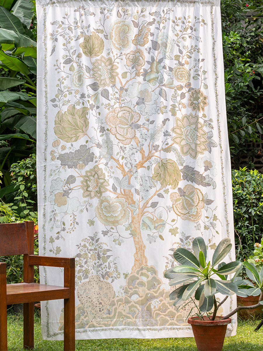Printed Curtain : Tree of Life Sage Voile