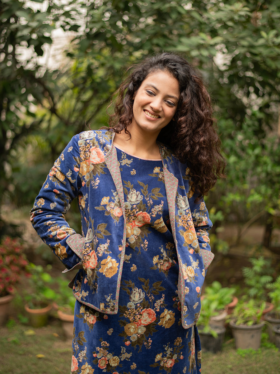 Velvet Fitted Reversible Jacket : Potpourri Navy