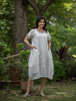 Balloon Dress : Solid White Slub