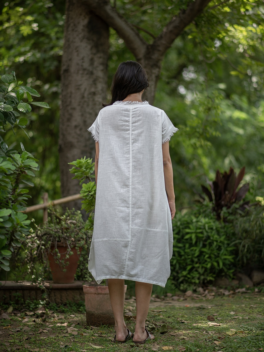 Balloon Dress : Solid White Slub