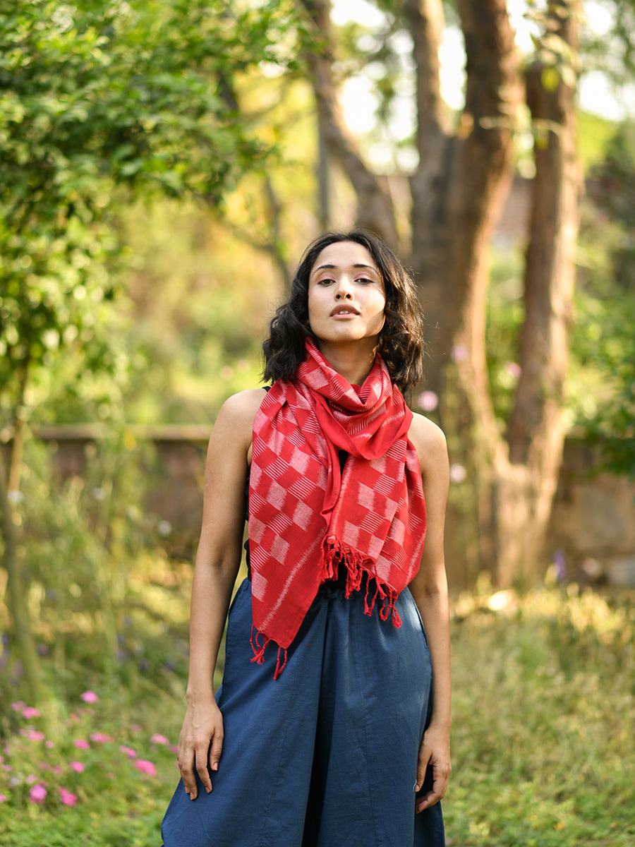 Ikat Stole : Diagonal Red