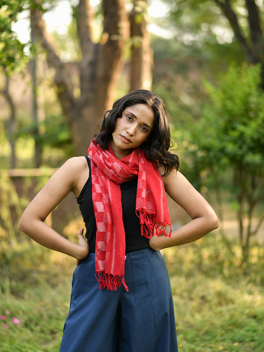 Ikat Stole : Diagonal Red