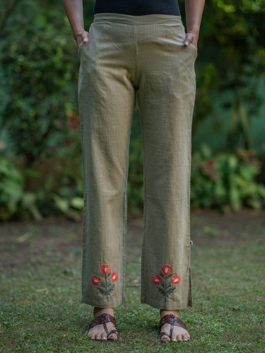 Embroidered Red : Slim Pant Sage