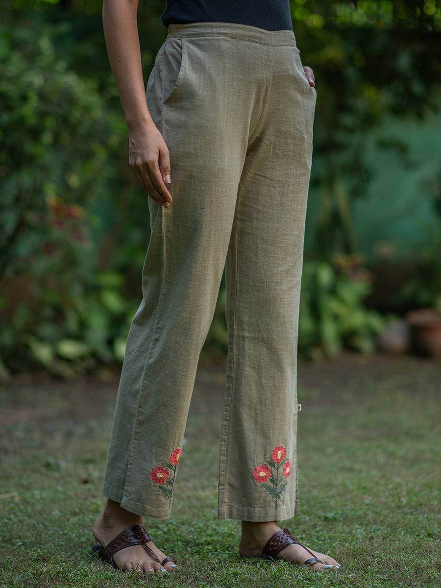 Embroidered Red : Slim Pant Sage