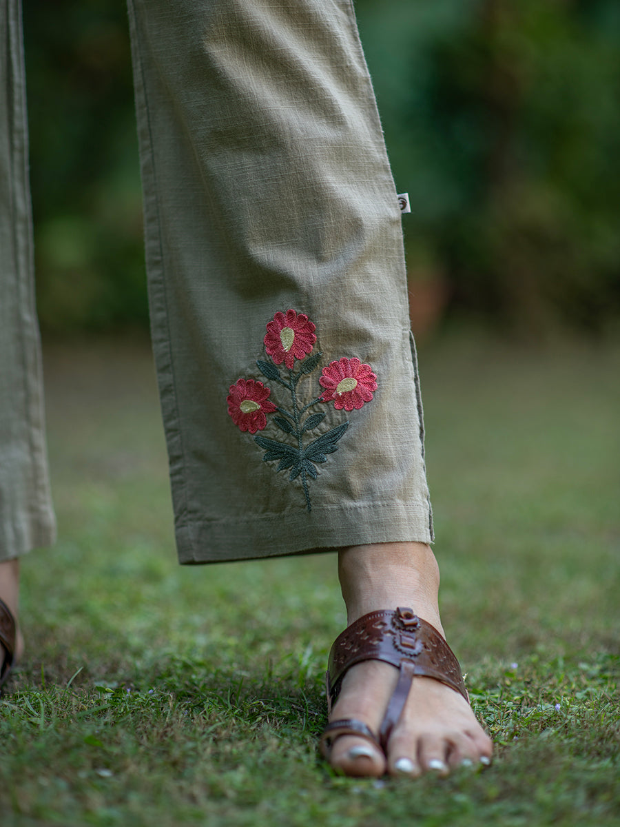 Embroidered Red : Slim Pant Sage