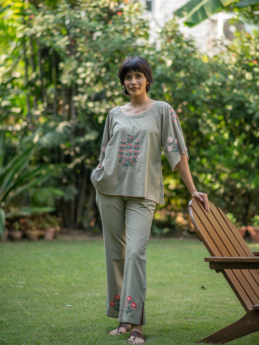 Embroidered Red : Slim Pant Sage