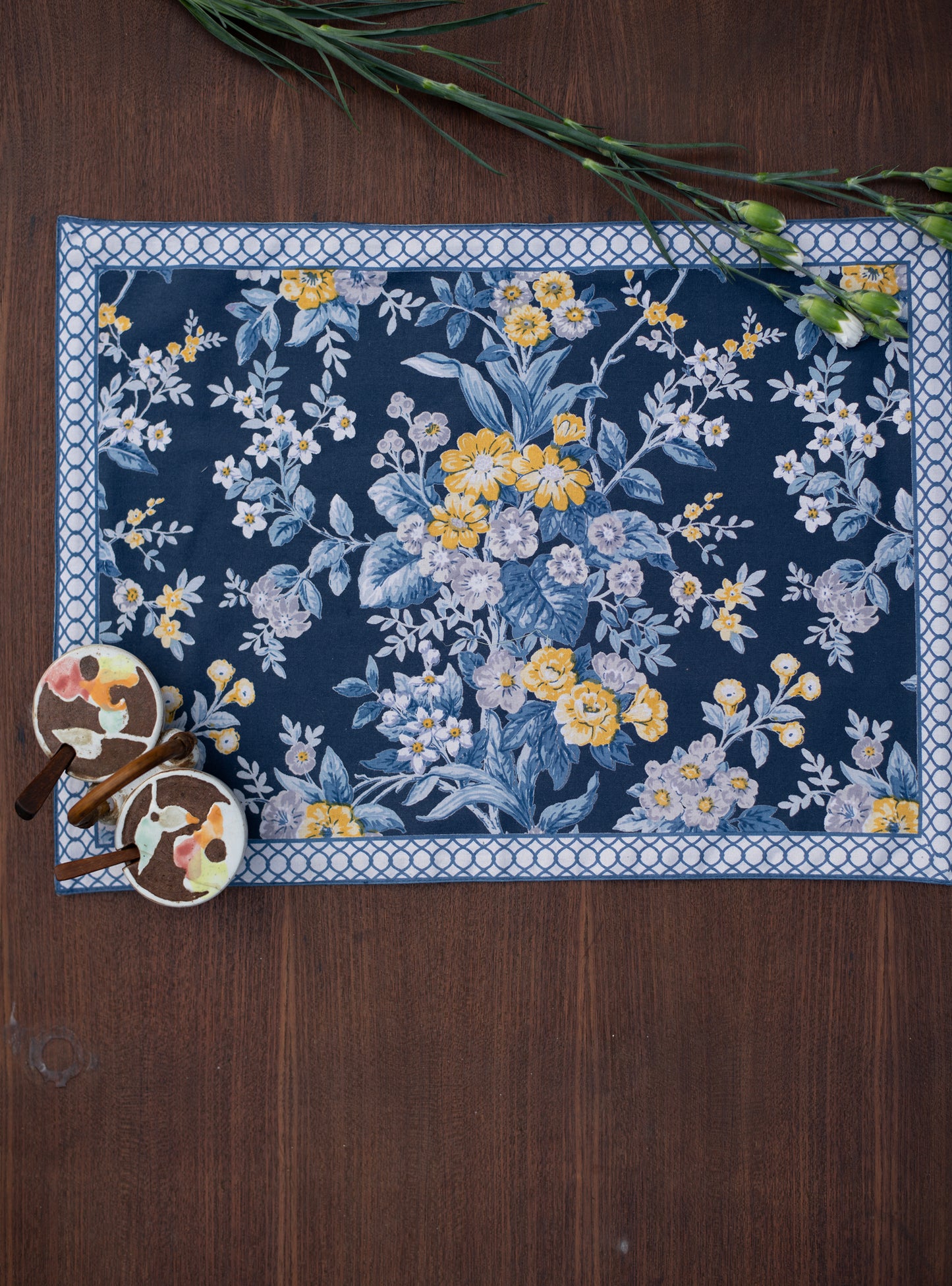 Printed Placemat with Solid Backing : Palmeros Navy