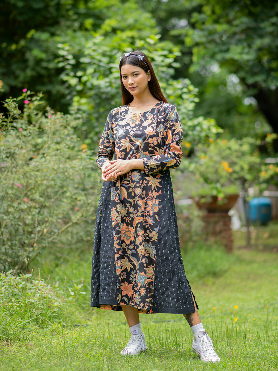 Leher Kurta : Floral Vine White