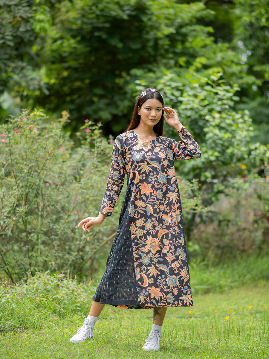 Leher Kurta : Floral Vine White