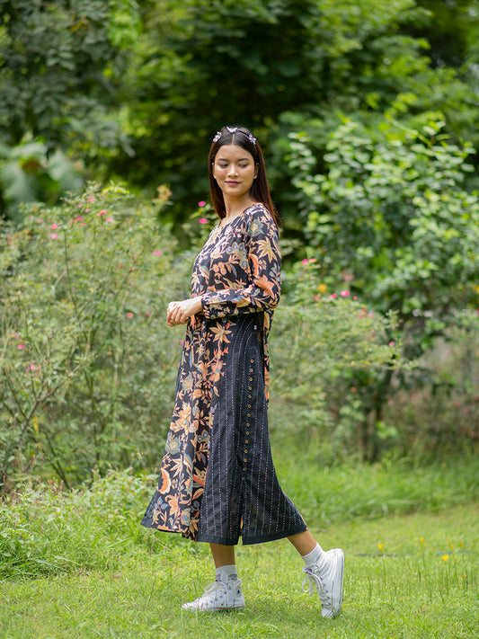 Leher Kurta : Floral Vine White