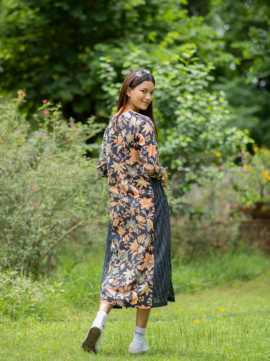Leher Kurta : Floral Vine White