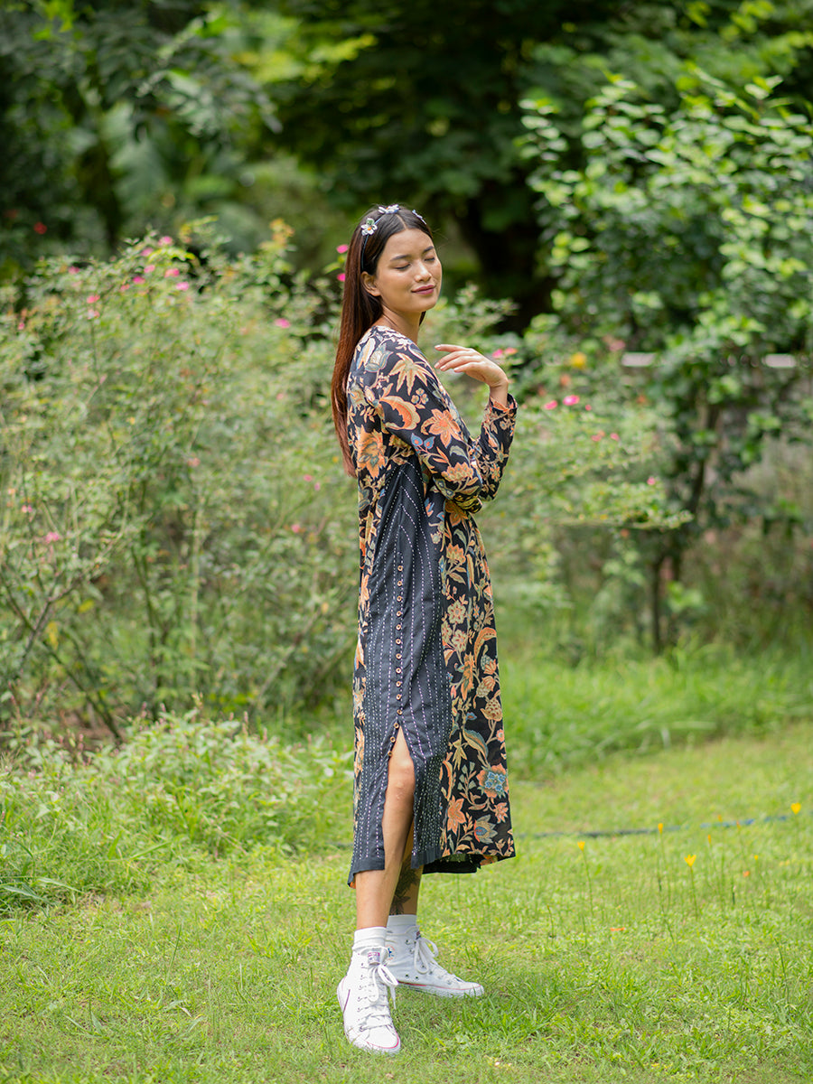 Leher Kurta : Floral Vine White