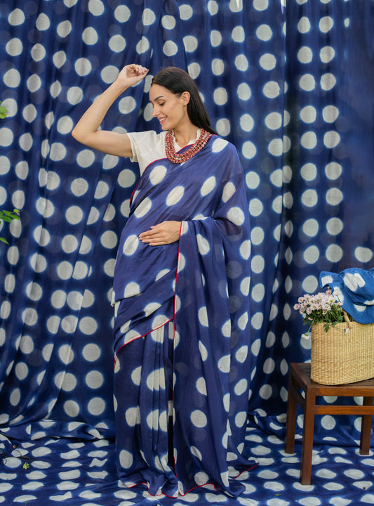 Saree Tie Dye : Circle Navy Chanderi