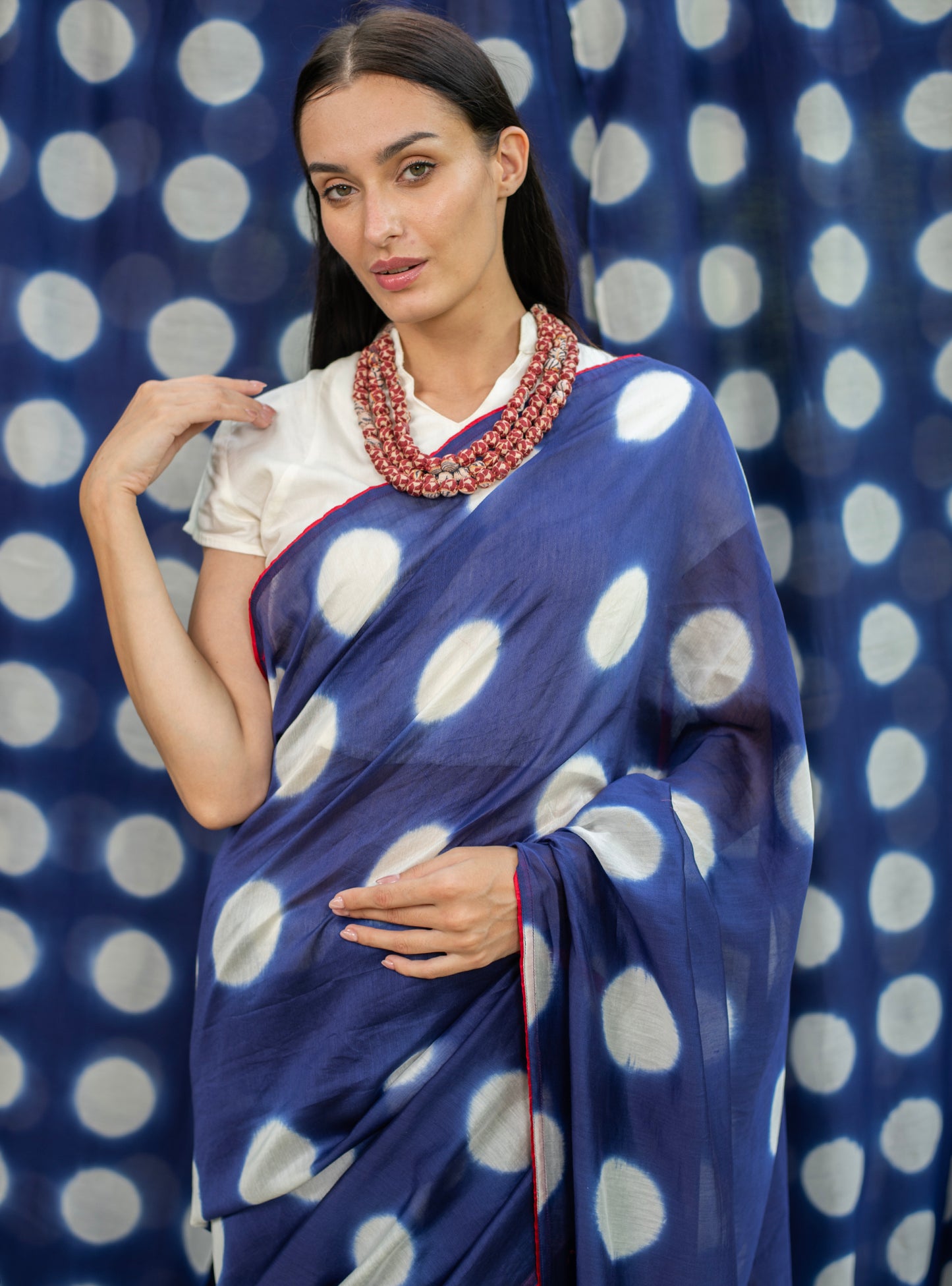 Saree Tie Dye : Circle Navy Chanderi