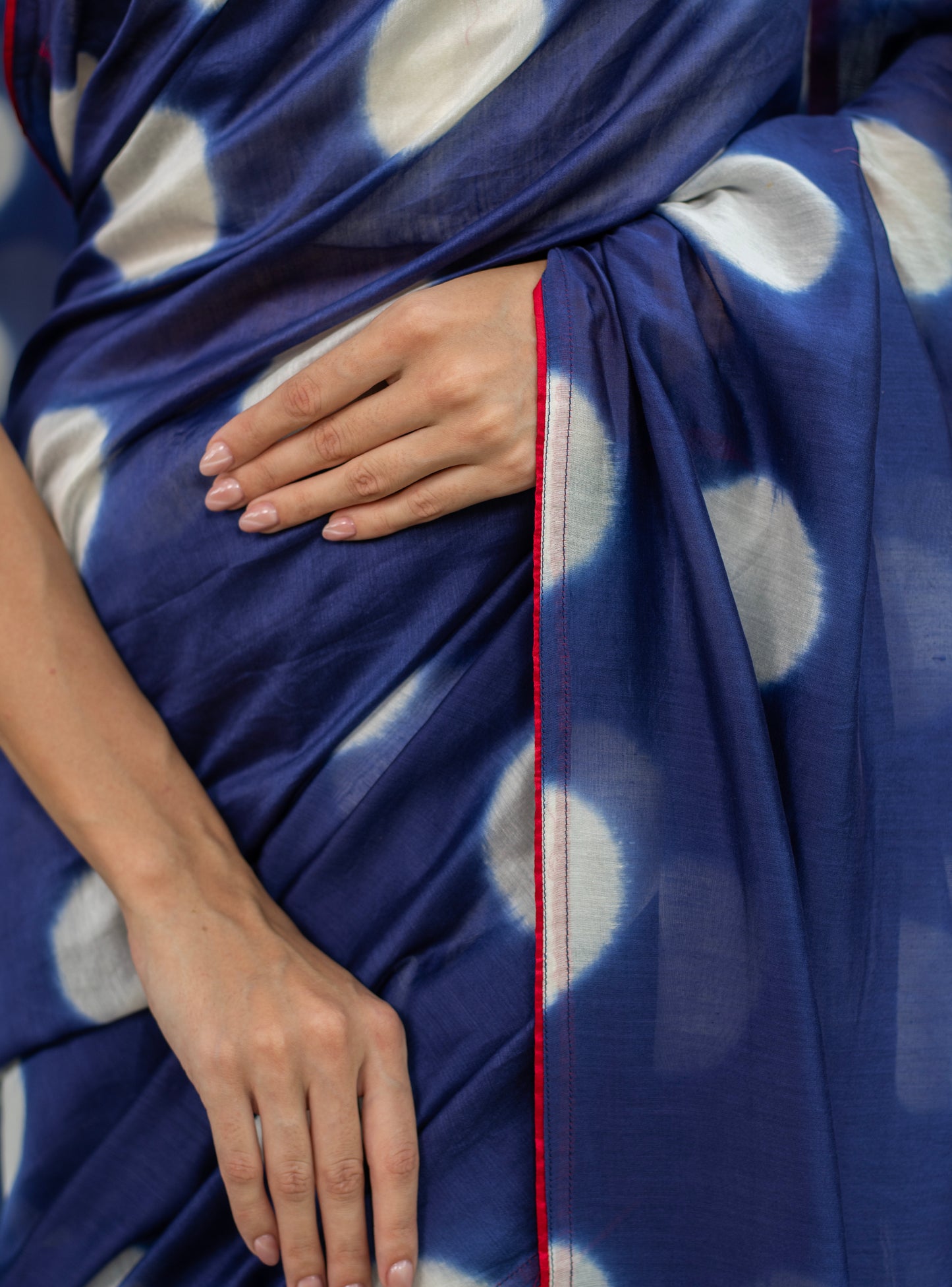 Saree Tie Dye : Circle Navy Chanderi