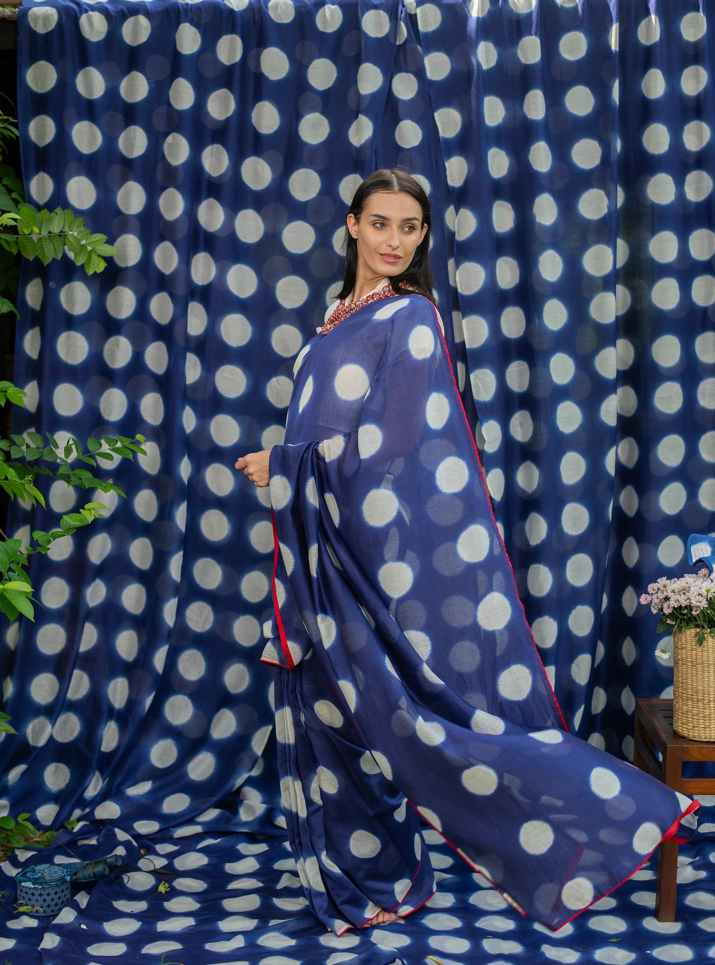 Saree Tie Dye : Circle Navy Chanderi