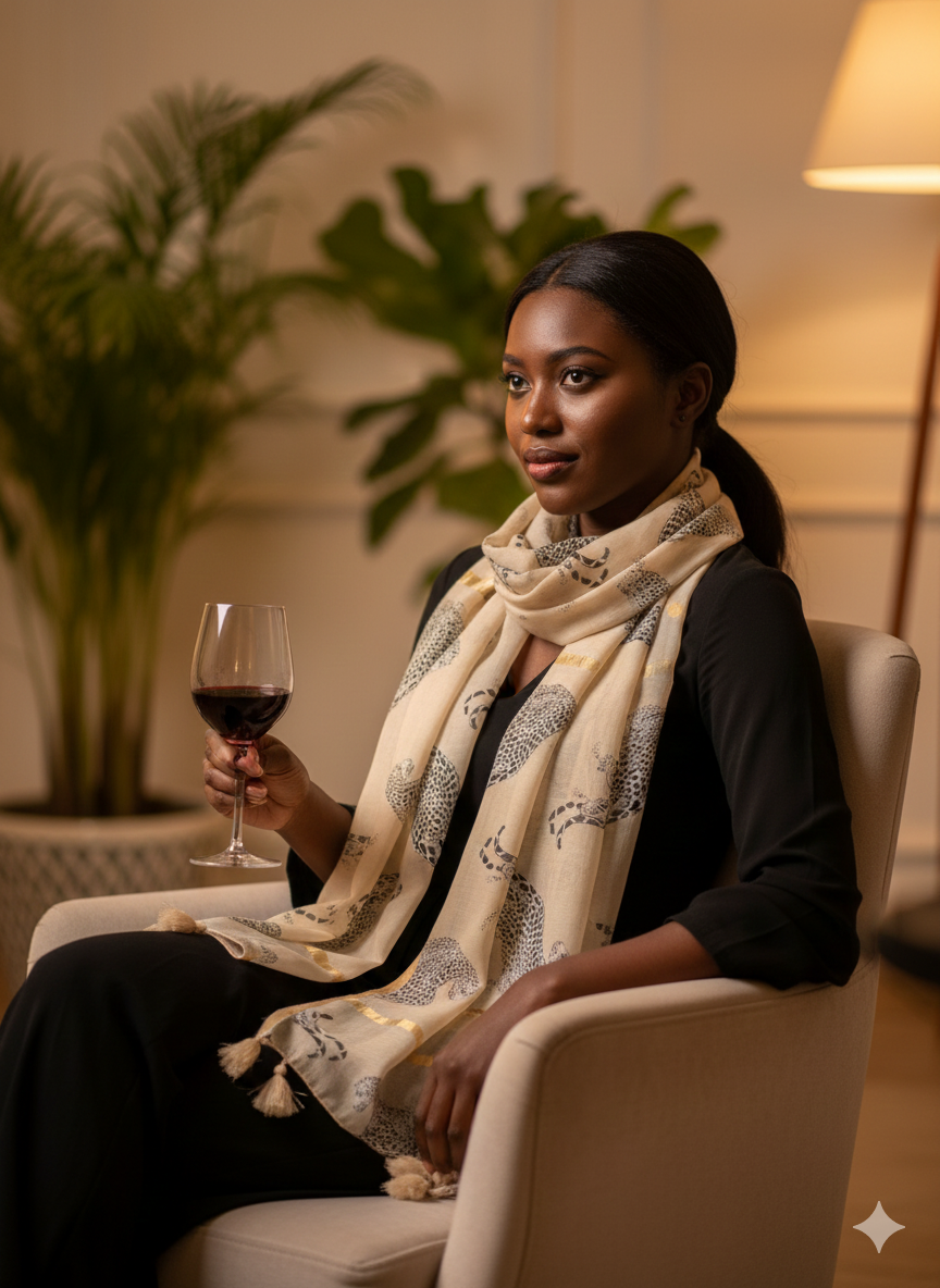 Stole : Leopard Beige Chanderi