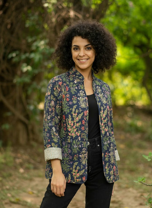 Easy Fit Jacket Reversible : Garden Navy Voile