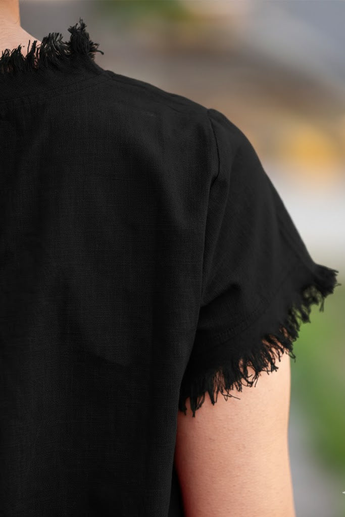 Balloon Dress : Solid Black Slub