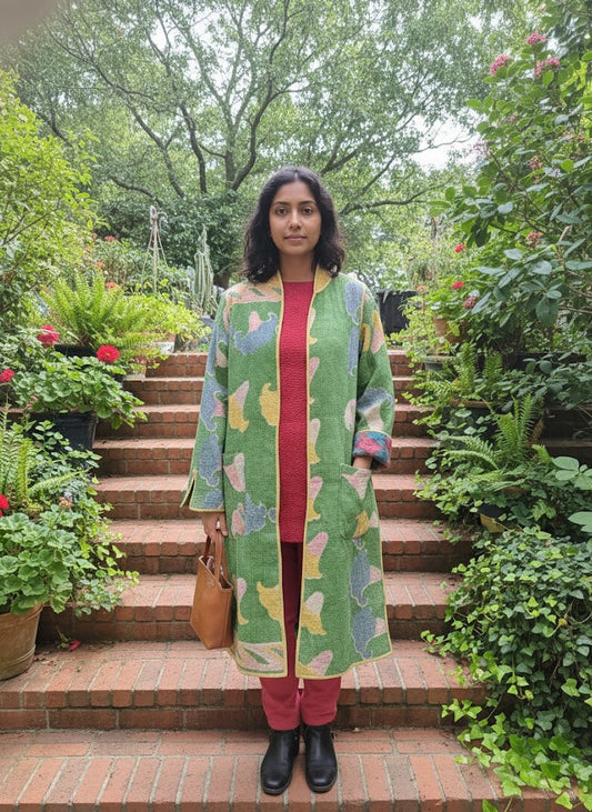 Vintage Cotton Hand-Stitched Long Gudri Jacket : Reversible