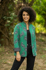 Easy Fit Jacket Reversible : Leopard Green Voile