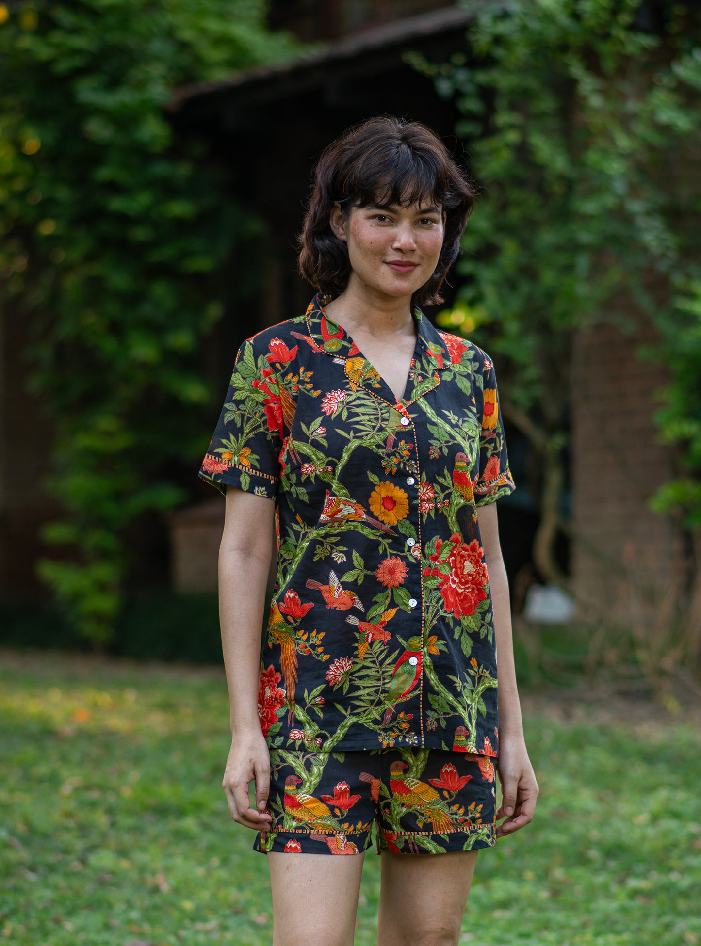 Short Set : Bird Black Voile