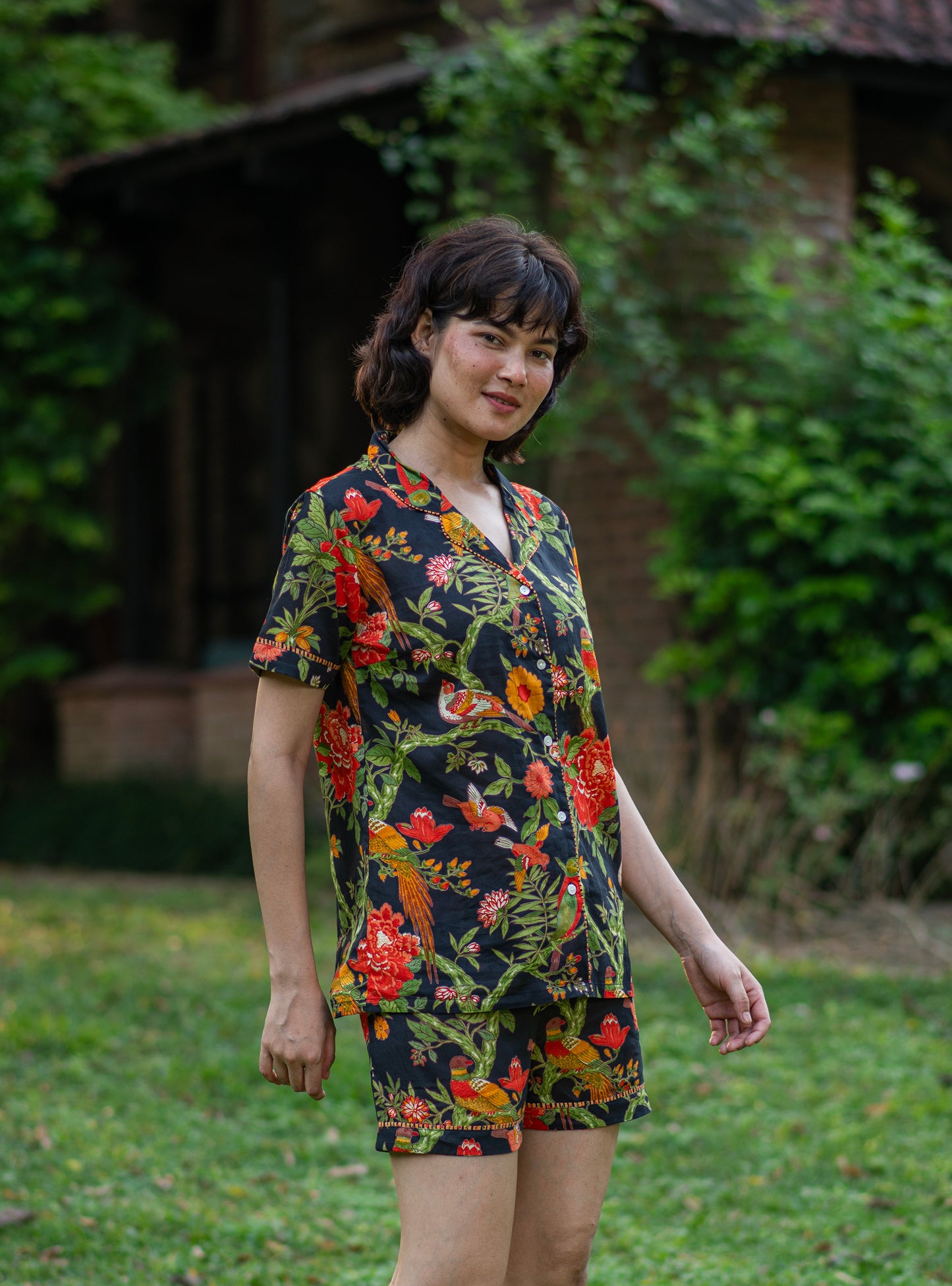 Short Set : Bird Black Voile